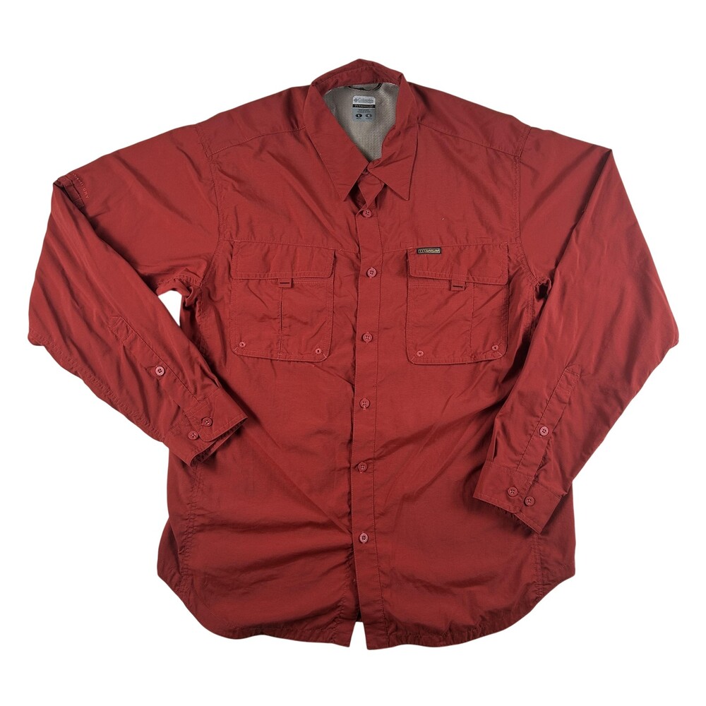 Columbia Shirt Mens Large Red Long Sleeve Titanium Omni-Dry Fishing Outdoor
